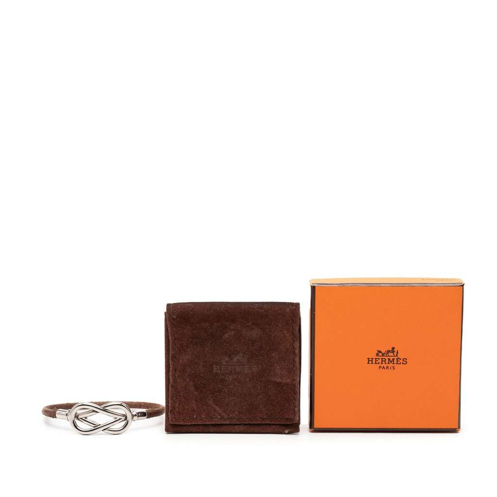 Hermès Palladium Plated and Leather Atame Knot Bracelet Brown Leather Very good - Box View