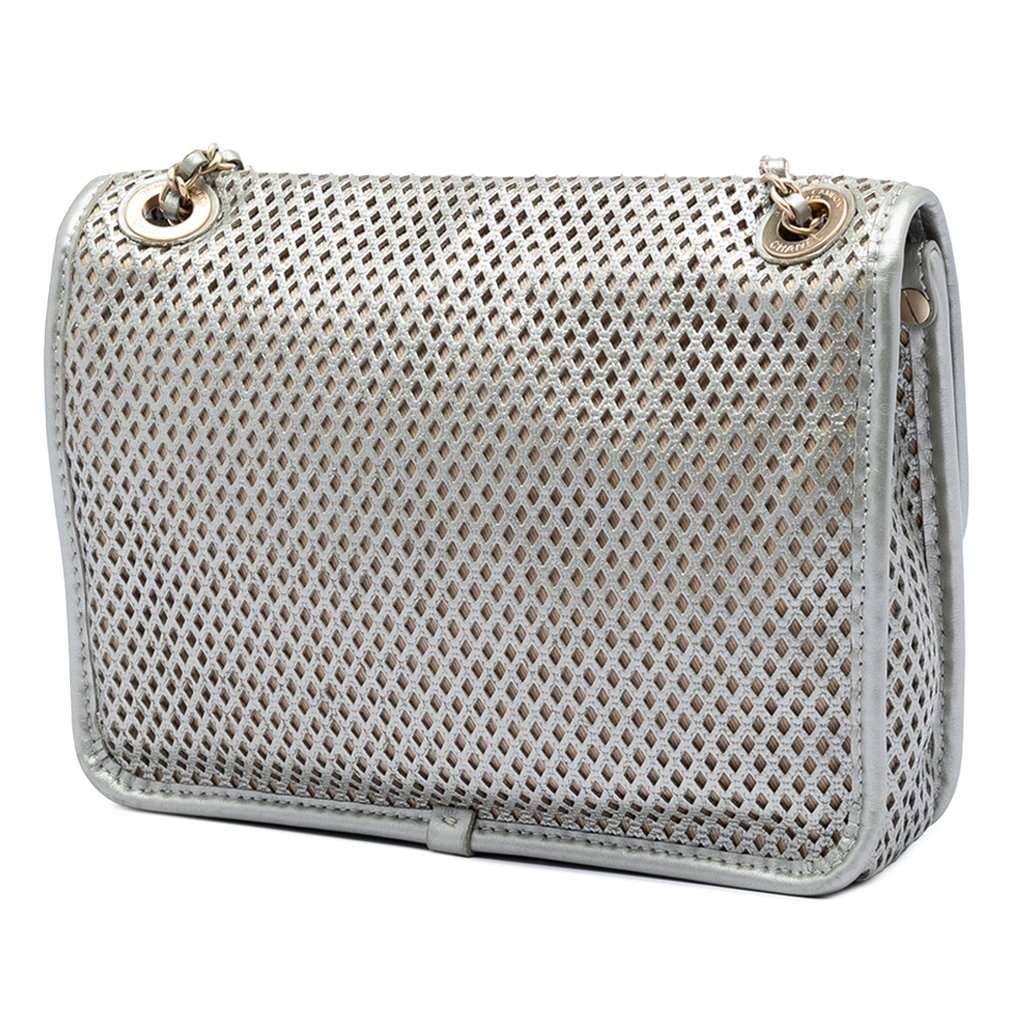Chanel Small Perforated Calfskin Up In The Air Flap Silver Leather Very good condition - Back View