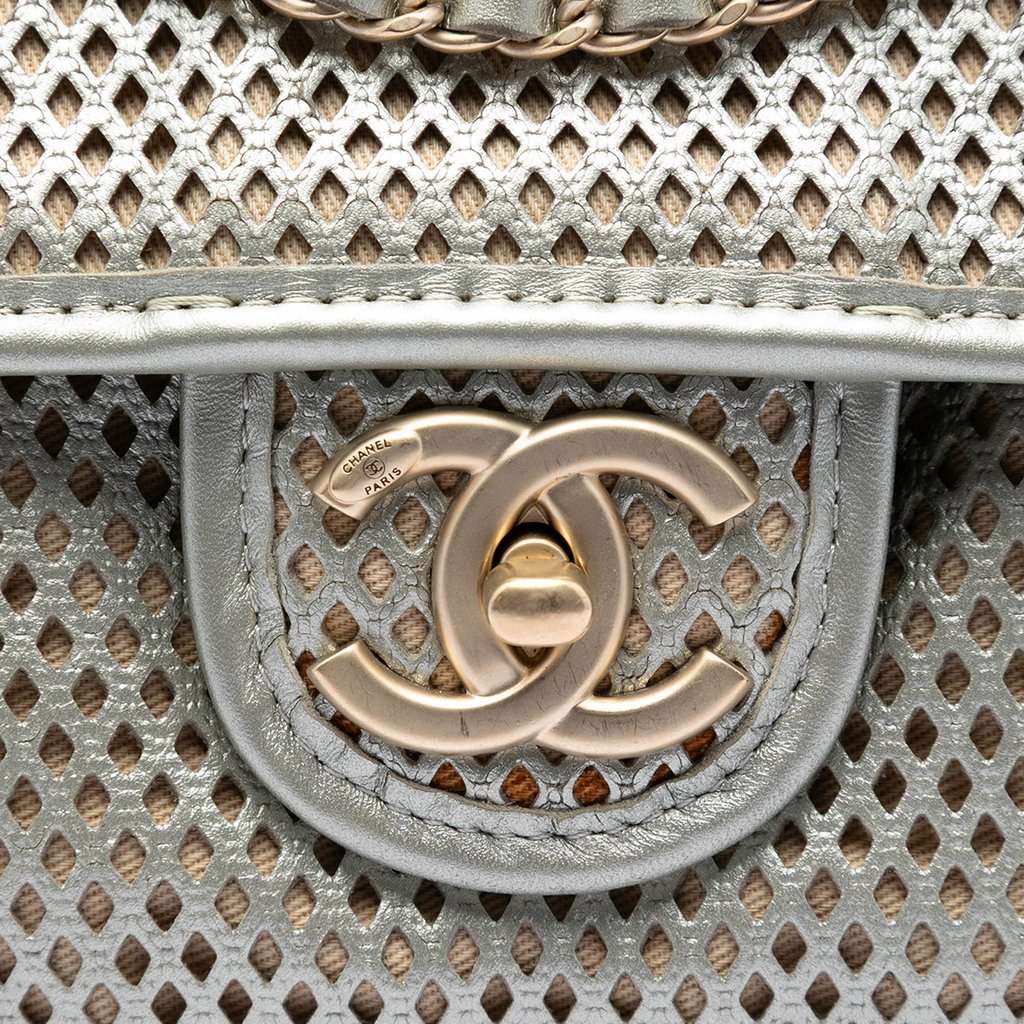 Chanel Small Perforated Calfskin Up In The Air Flap Silver Leather Very good condition - Box View