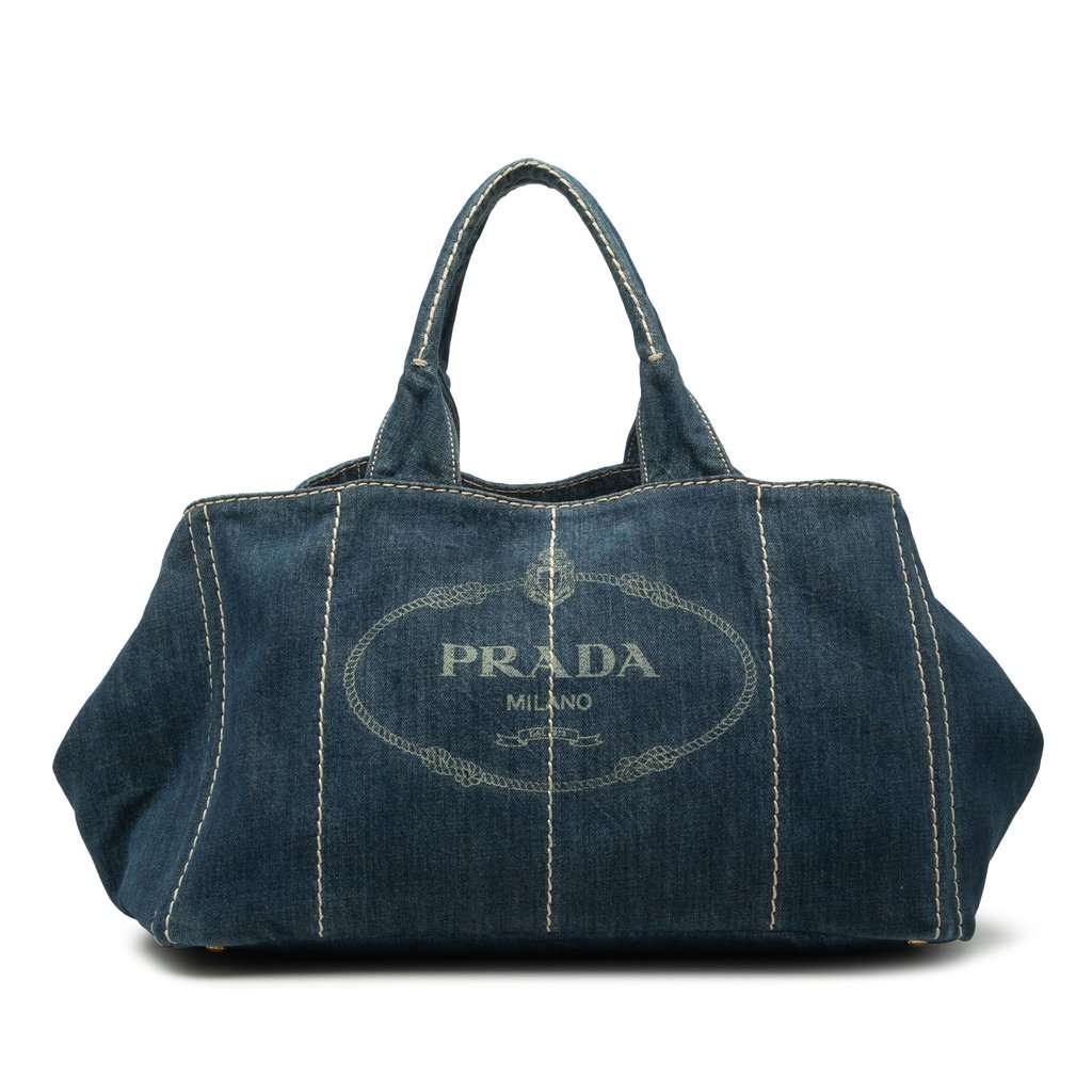 Prada Large Denim Canapa Logo Satchel Blue Very good condition - Front View