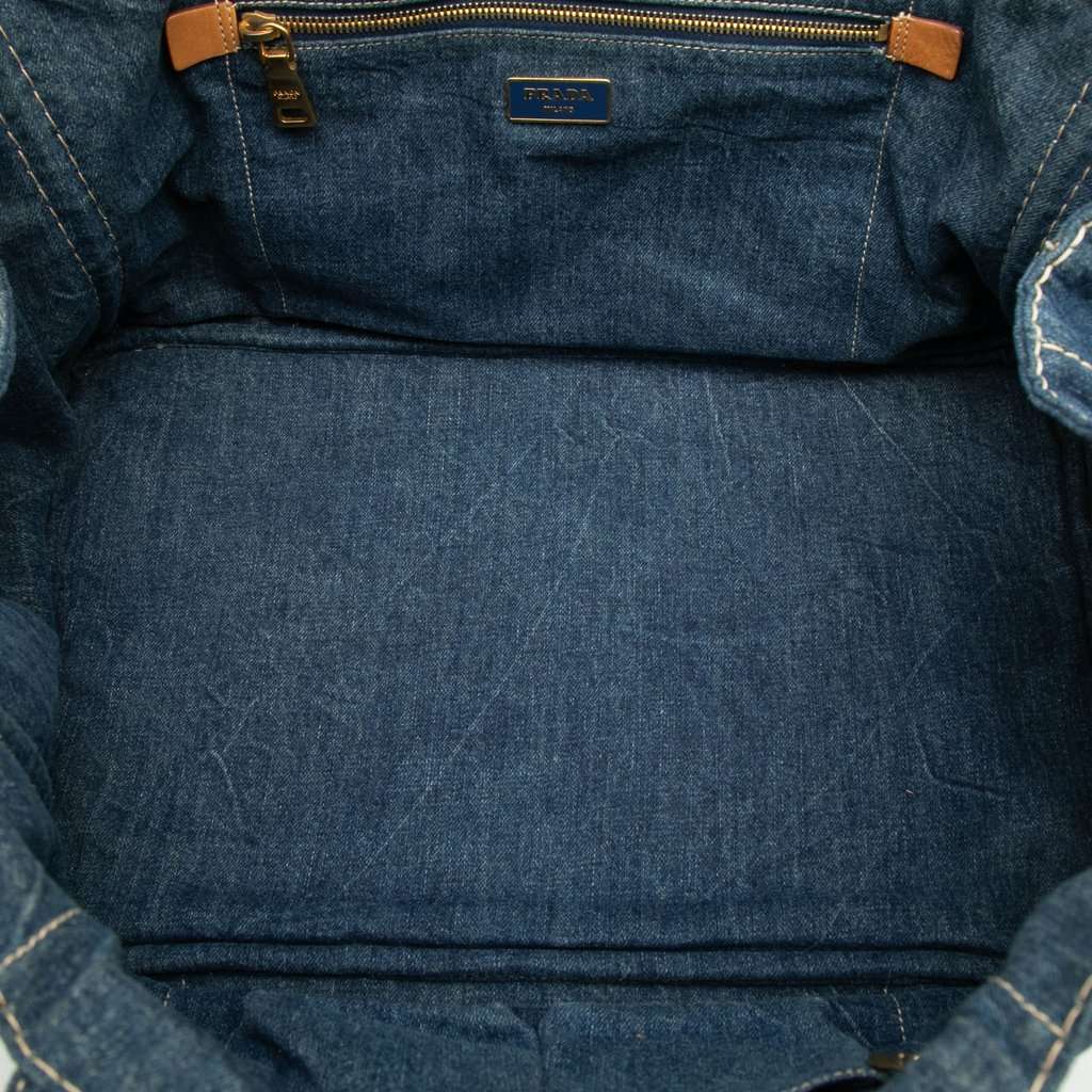 Prada Large Denim Canapa Logo Satchel Blue Very good condition - Model View