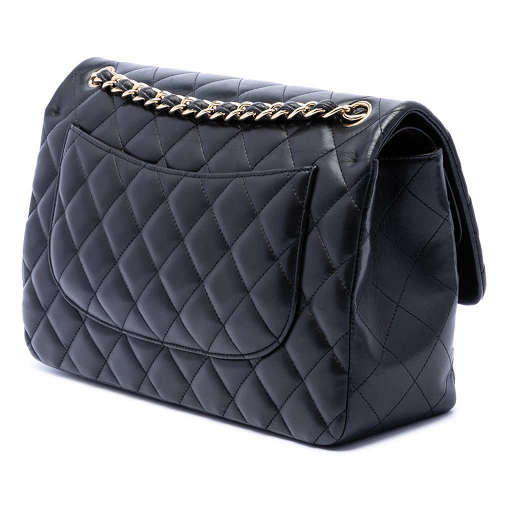 Chanel Jumbo Classic Lambskin Double Flap Black Leather Very good condition - Back View