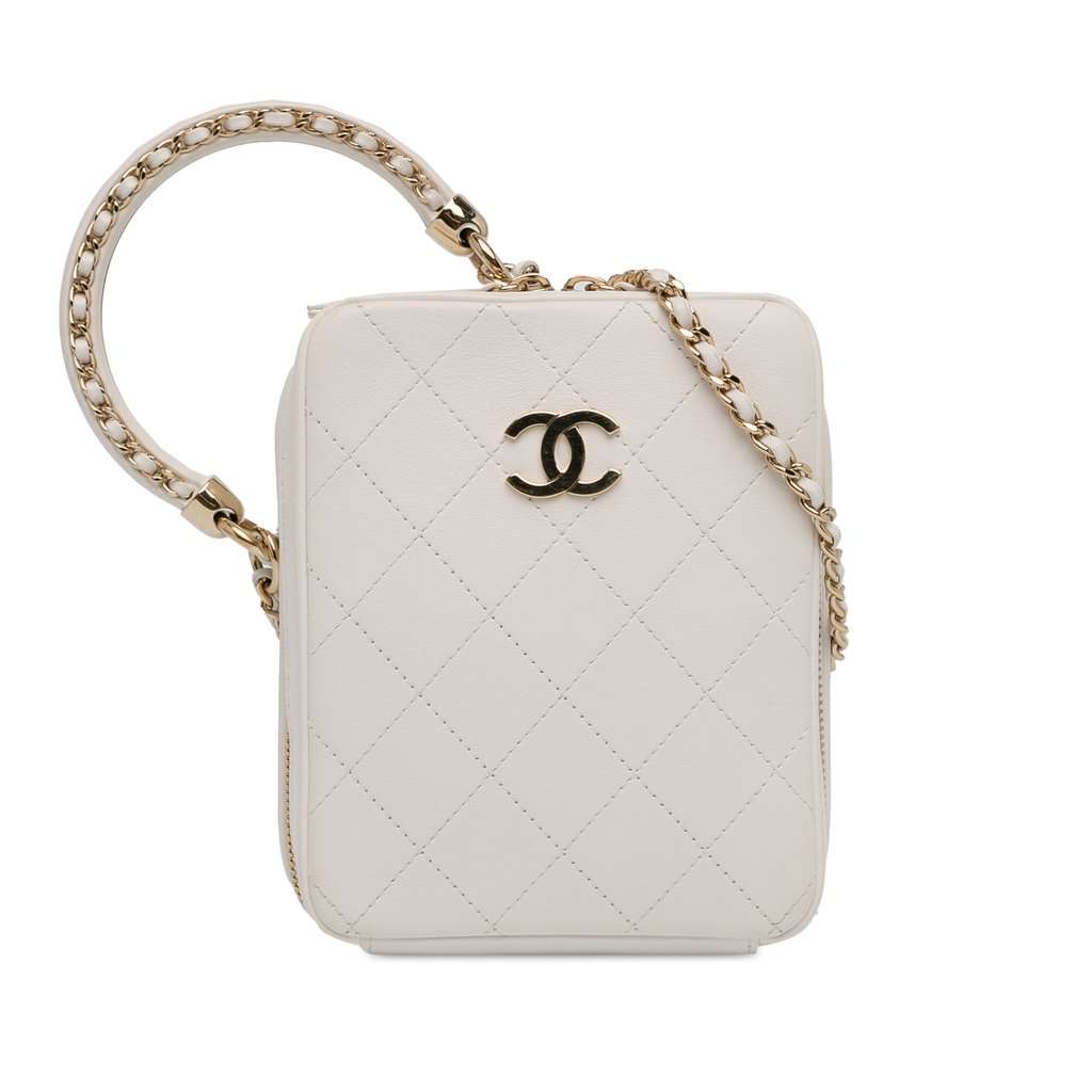Chanel CC Lambskin Round Handle Camera Case White Leather Very good condition - Front View