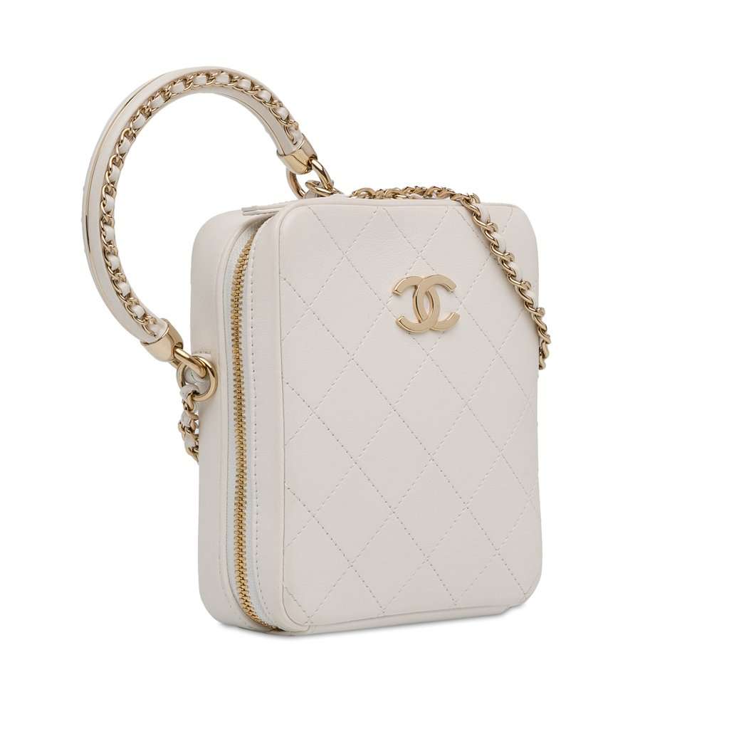 Chanel CC Lambskin Round Handle Camera Case White Leather Very good condition - Back View