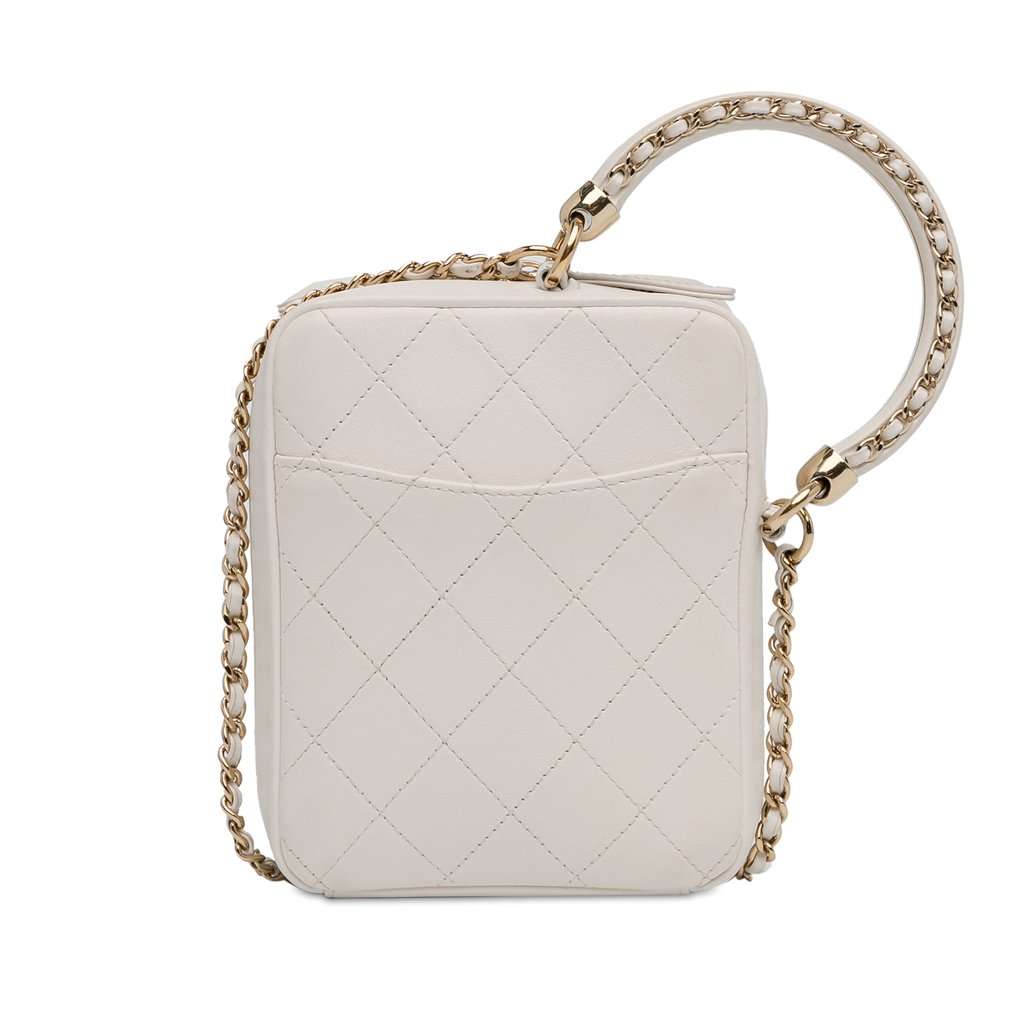 Chanel CC Lambskin Round Handle Camera Case White Leather Very good condition - Inside View
