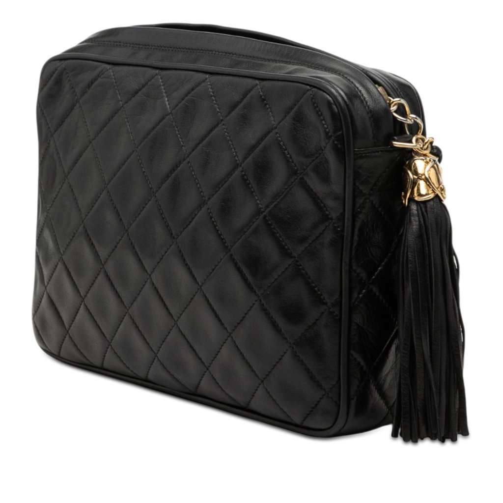 Chanel CC Quilted Lambskin Tassel Camera Bag Black Leather Very good condition - Back View