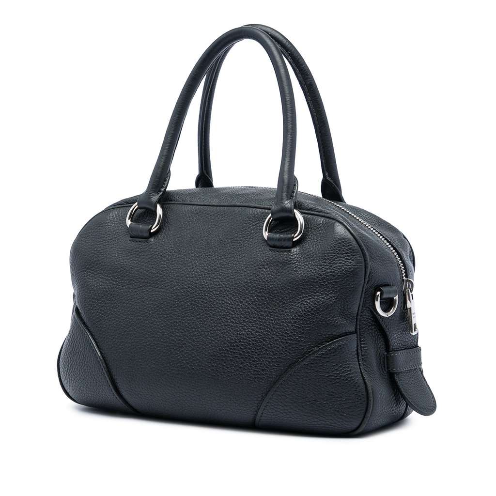 Prada Vitello Daino Front Pocket Boston Bag Black Leather Good - Back View