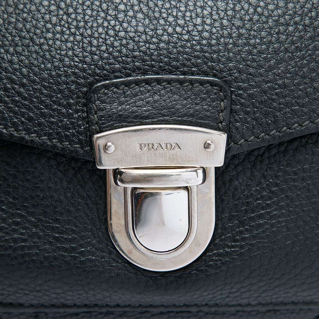 Prada Vitello Daino Front Pocket Boston Bag Black Leather Good - Model View
