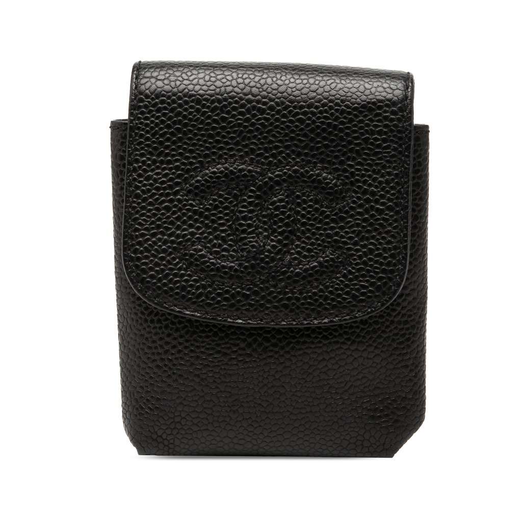 Chanel CC Caviar Cigarette Case Black Leather Very good condition - Front View