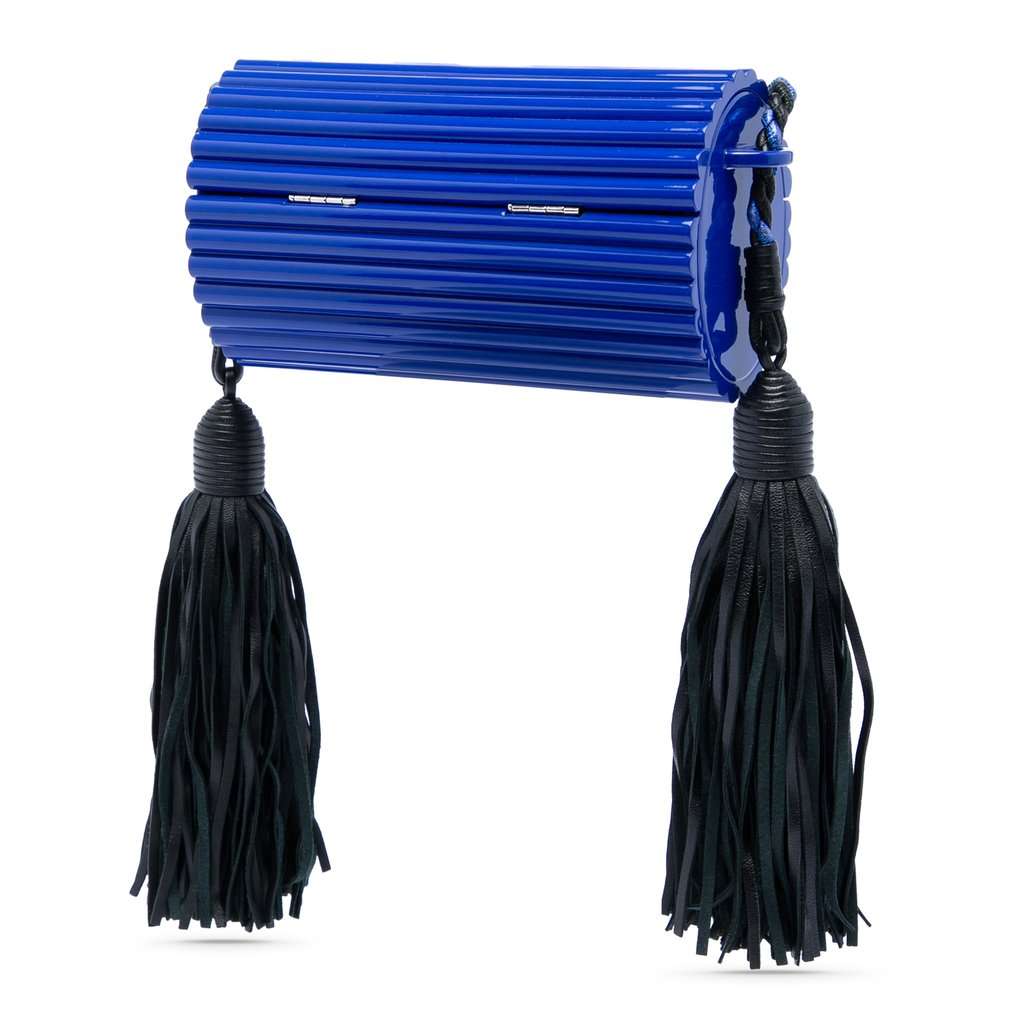 Saint Laurent Ribbed Acrylic and Lambskin Fringe Monogram Opium Box Bag Blue Plastic Very good - Back View