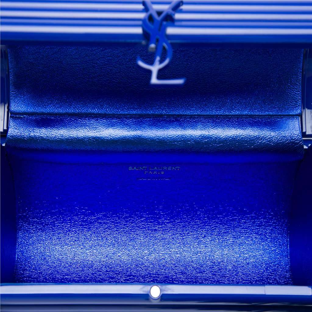Saint Laurent Ribbed Acrylic and Lambskin Fringe Monogram Opium Box Bag Blue Plastic Very good - Model View
