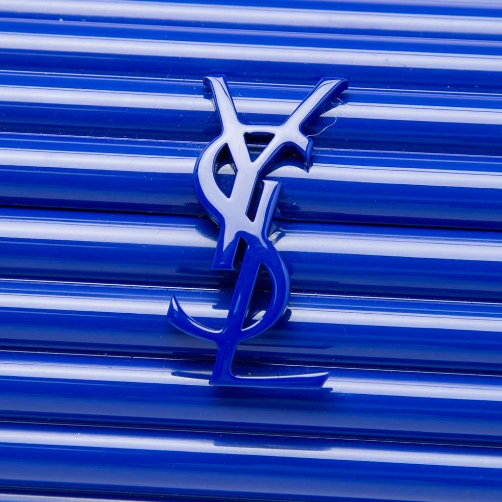 Saint Laurent Ribbed Acrylic and Lambskin Fringe Monogram Opium Box Bag Blue Plastic Very good - Box View