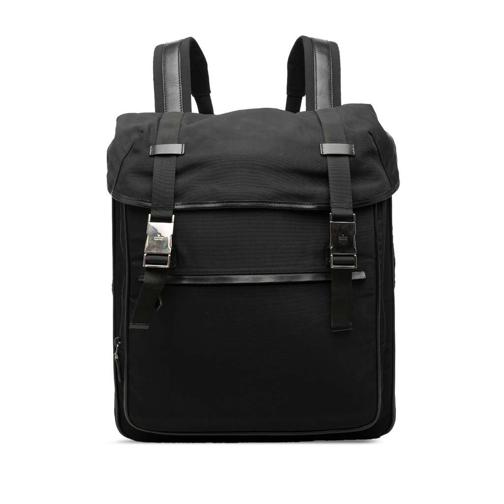 Gucci Nylon Double Buckle Backpack Black Very good condition - Front View