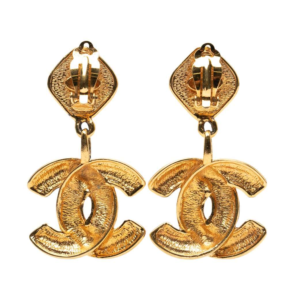 Chanel CC Gold Plated Quilted Rhombus Clip On Earrings Gold Metal Very good condition - Back View