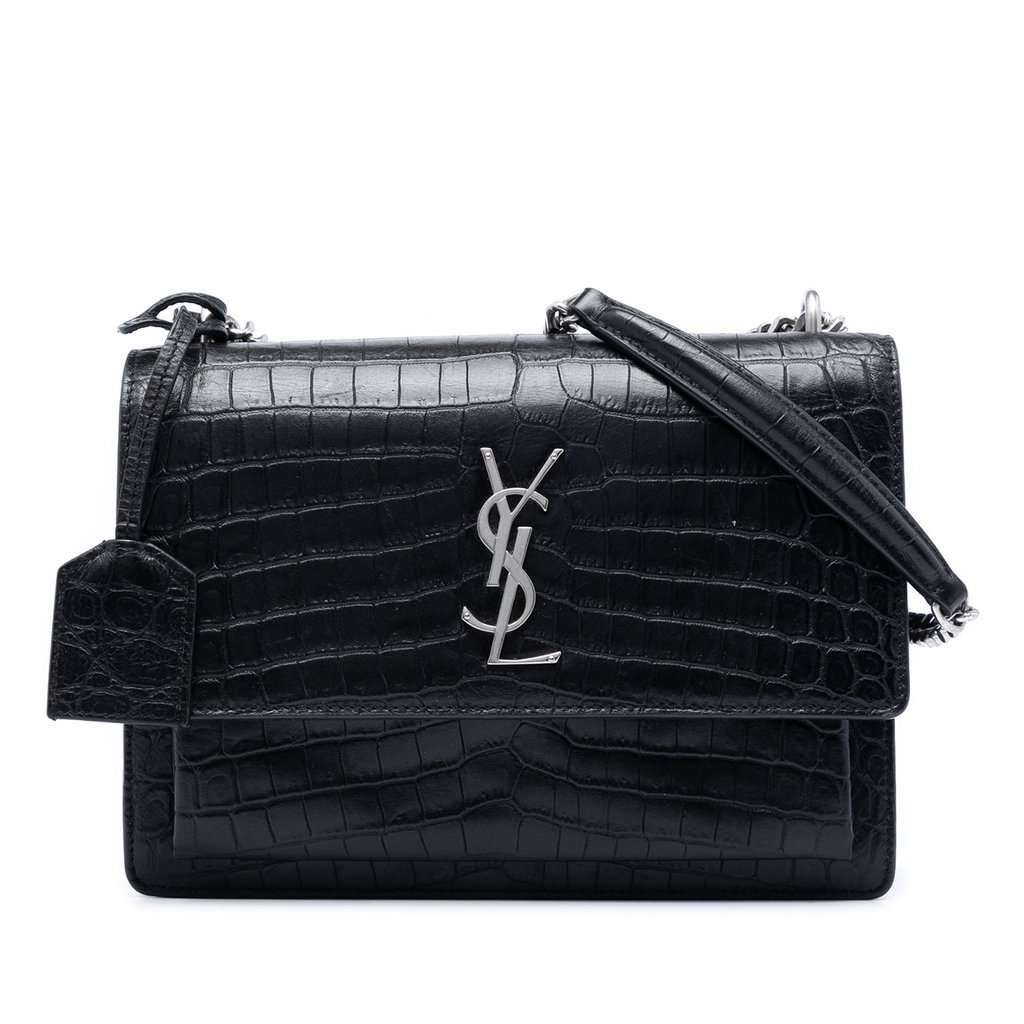 Saint Laurent Medium Croc Embossed Leather Monogram Sunset Crossbody Black Leather Very good condition - Front View
