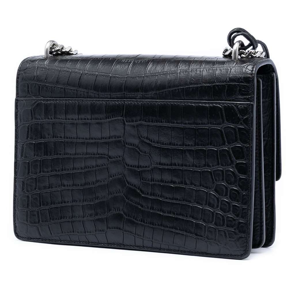 Saint Laurent Medium Croc Embossed Leather Monogram Sunset Crossbody Black Leather Very good condition - Back View
