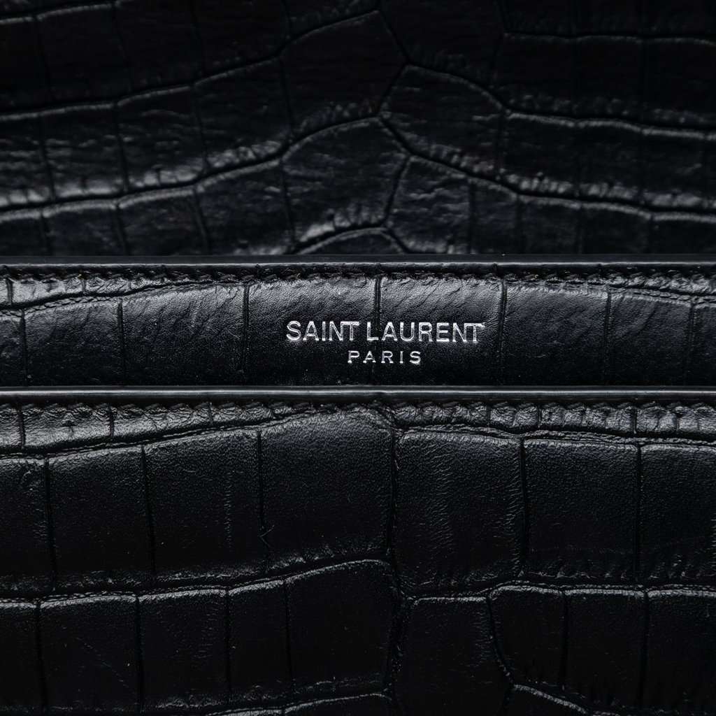 Saint Laurent Medium Croc Embossed Leather Monogram Sunset Crossbody Black Leather Very good condition - Box View