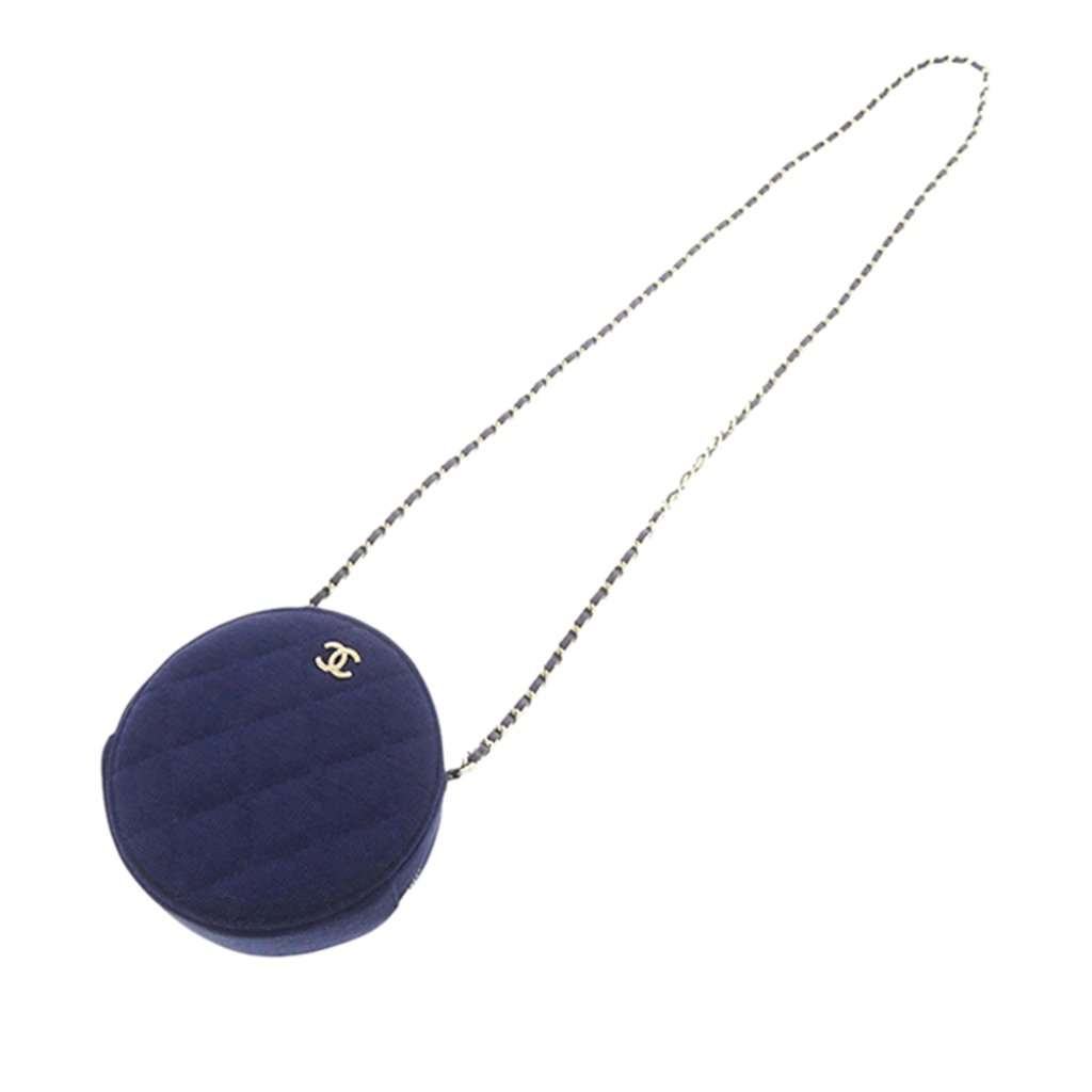 Chanel CC Quilted Jersey Round Clutch with Chain Blue Very good - Back View