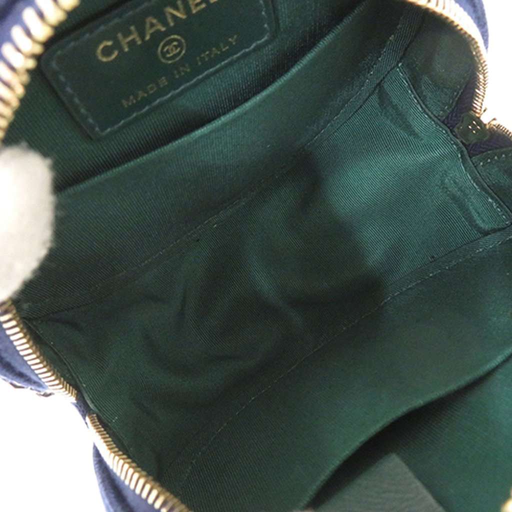 Chanel CC Quilted Jersey Round Clutch with Chain Blue Very good - Box View