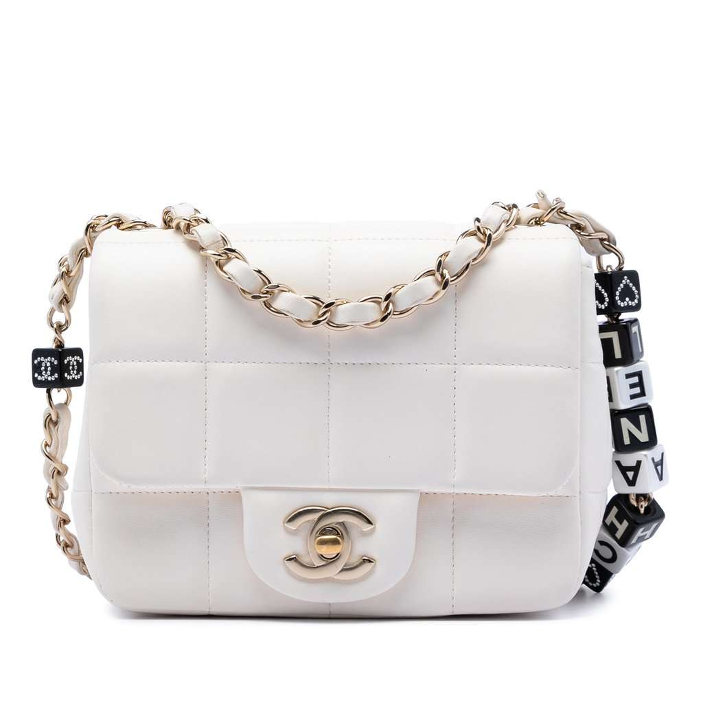 Chanel Mini Quilted Lambskin Resin Crystal Square Monacoco Flap White Leather Very good - Front View