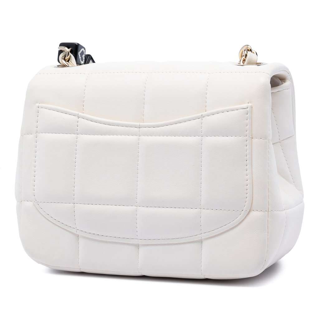 Chanel Mini Quilted Lambskin Resin Crystal Square Monacoco Flap White Leather Very good - Back View
