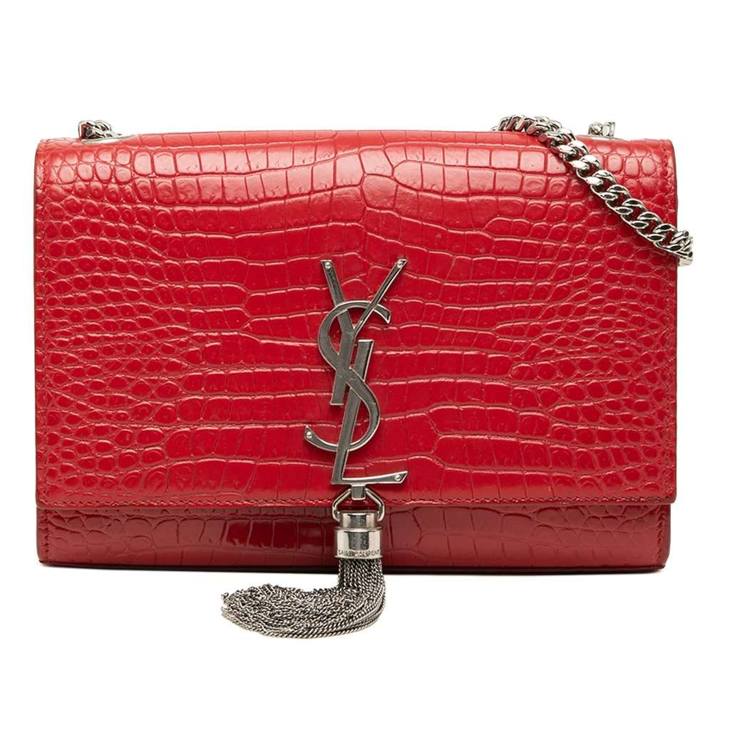 Saint Laurent Small Croc Embossed Leather Monogram Kate Tassel Crossbody Red Leather Very good condition - Front View