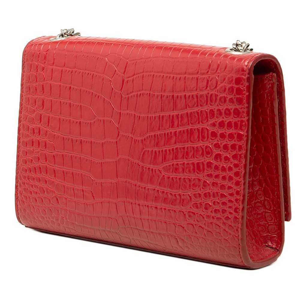 Saint Laurent Small Croc Embossed Leather Monogram Kate Tassel Crossbody Red Leather Very good condition - Back View