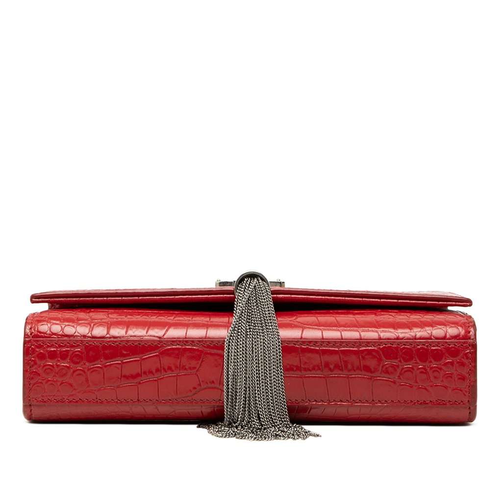 Saint Laurent Small Croc Embossed Leather Monogram Kate Tassel Crossbody Red Leather Very good condition - Inside View