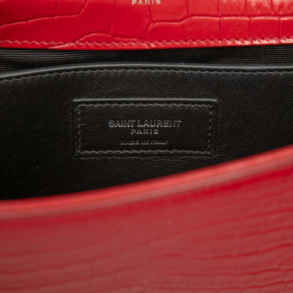 Saint Laurent Small Croc Embossed Leather Monogram Kate Tassel Crossbody Red Leather Very good condition - Box View