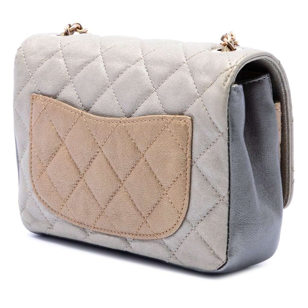 Chanel Small Tricolor Quilted Lambskin Camellia Flower Flap Gold Leather Good condition - Back View