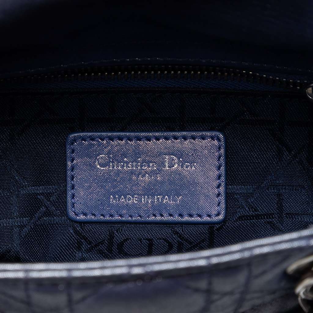 Dior Mini Iridescent Lambskin Cannage Lady Dior Blue Leather Very good condition - Box View