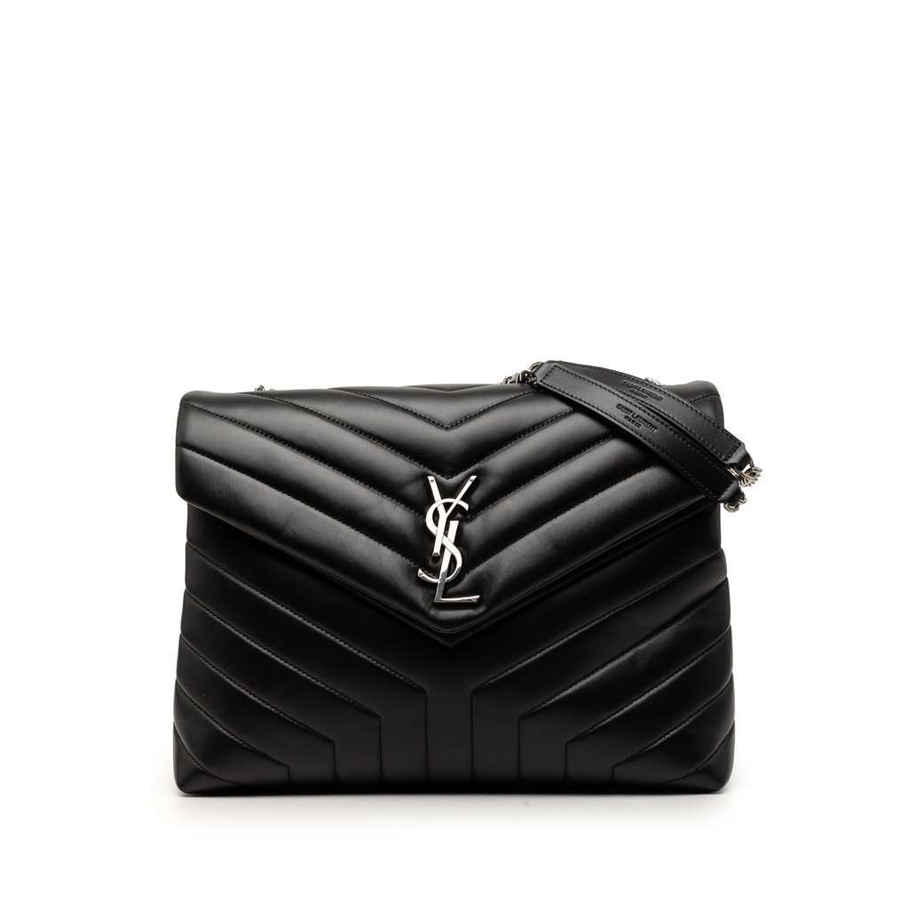 Saint Laurent Medium Matelasse Calfskin Monogram LouLou Shoulder Bag Black Leather Very good condition - Front View