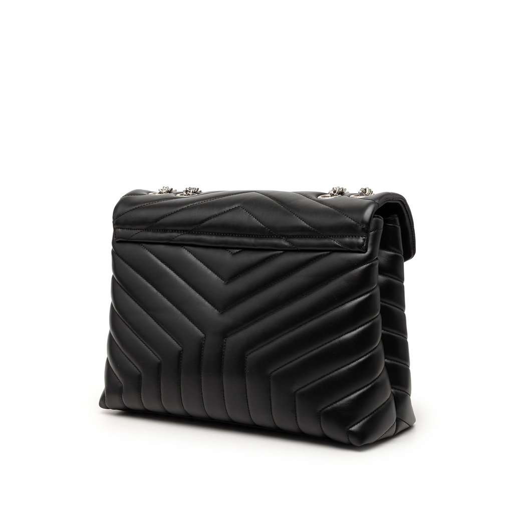 Saint Laurent Medium Matelasse Calfskin Monogram LouLou Shoulder Bag Black Leather Very good condition - Back View