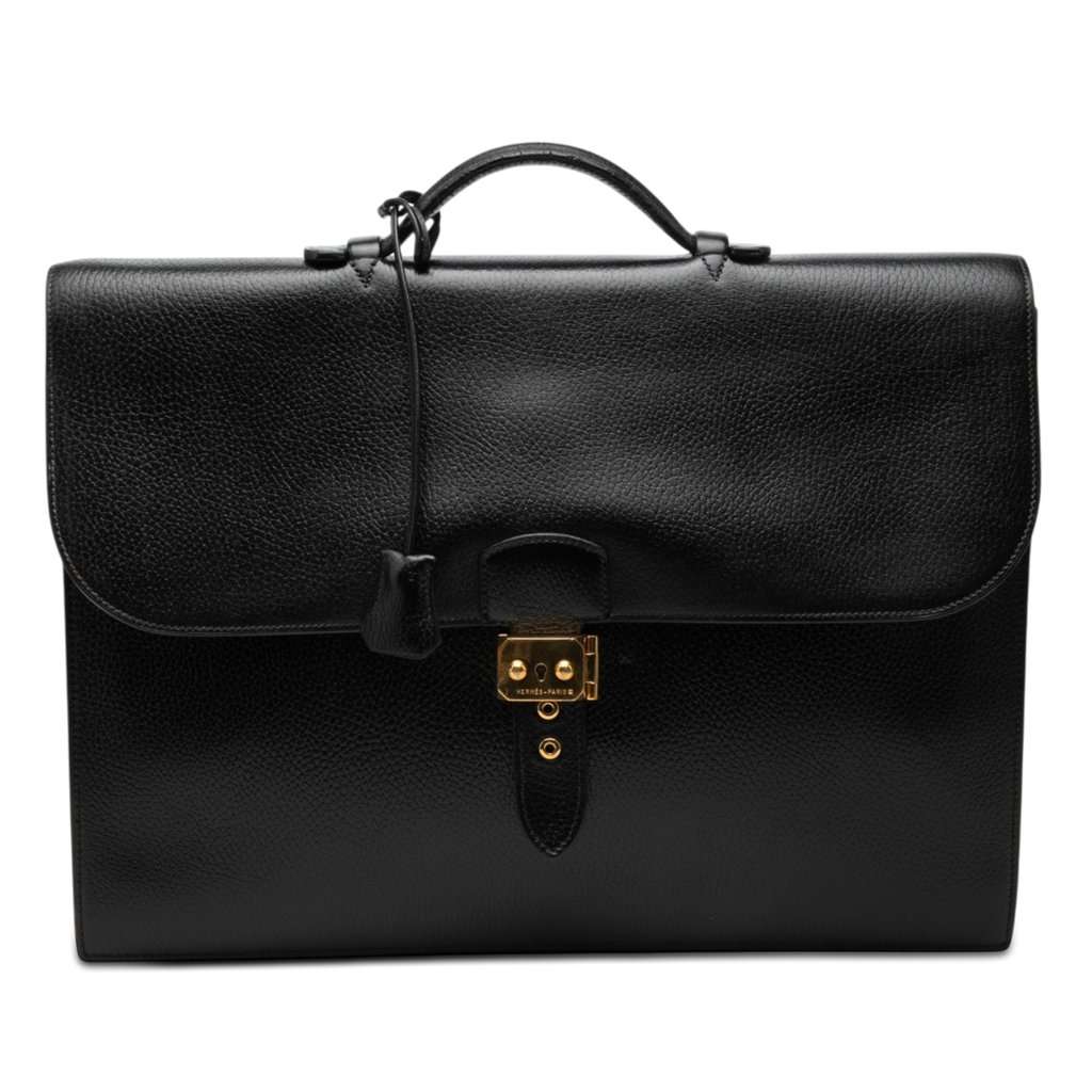 Hermès Togo Sac a Depeches 41 Black Leather Very good - Front View