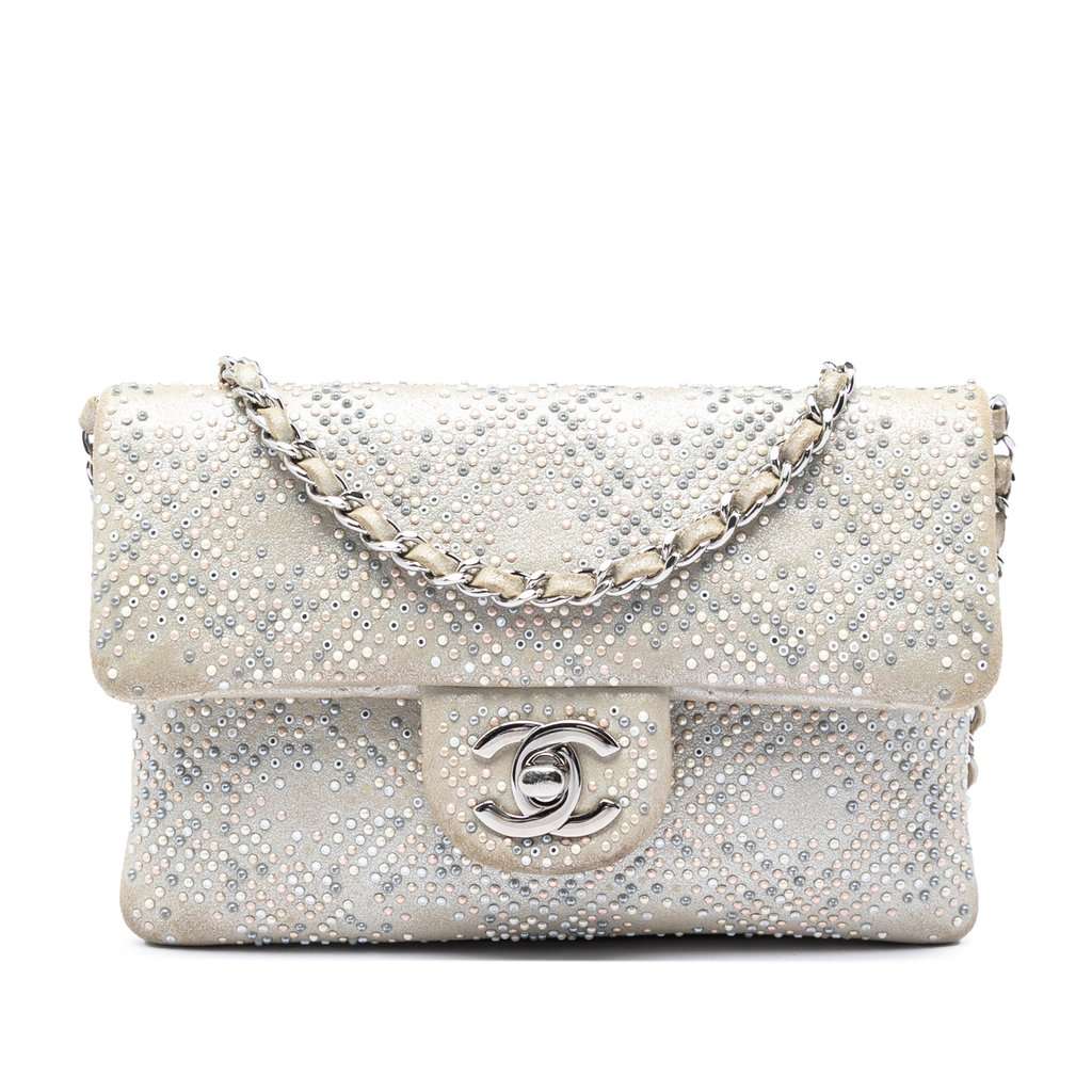 Chanel Mini Suede Beaded Mineral Nights Flap Beige Leather Very good condition - Front View