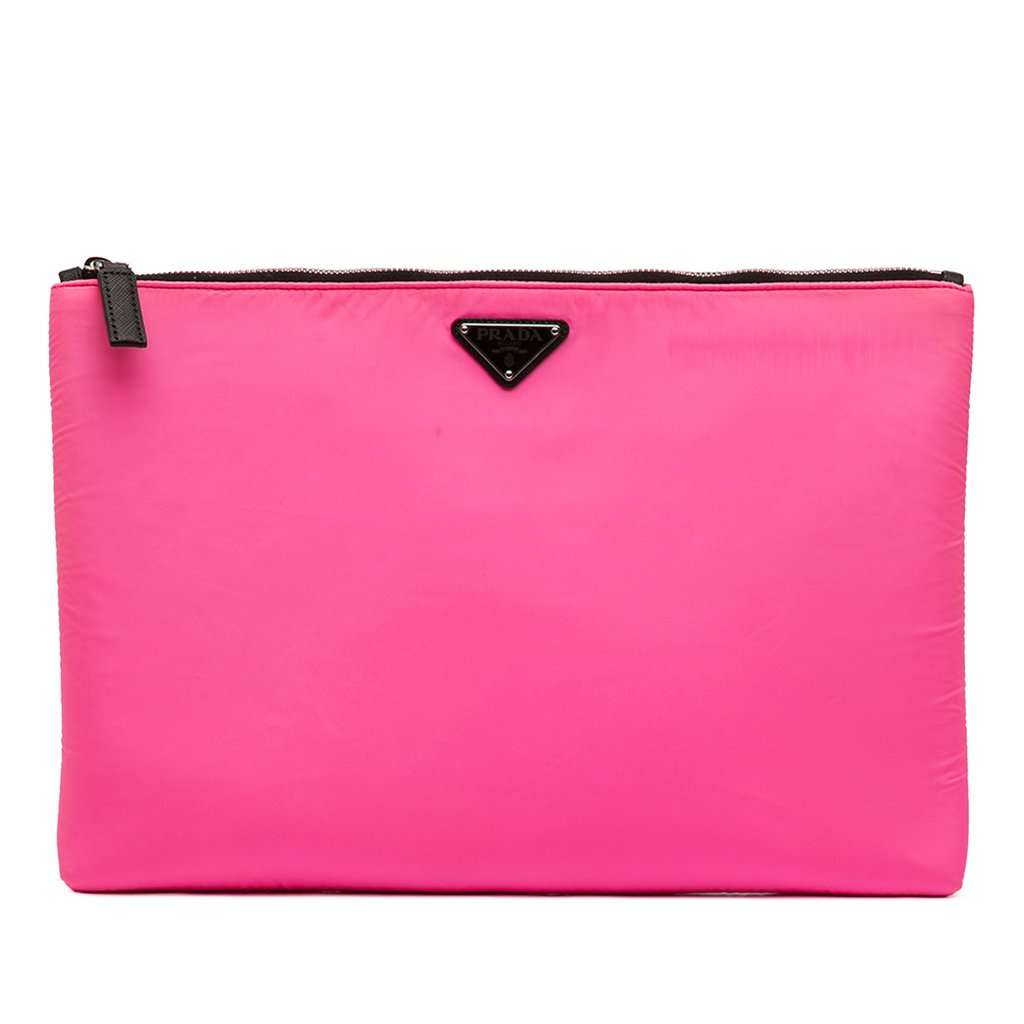 Prada Tessuto Padded Zip Clutch Pink Very good condition - Front View