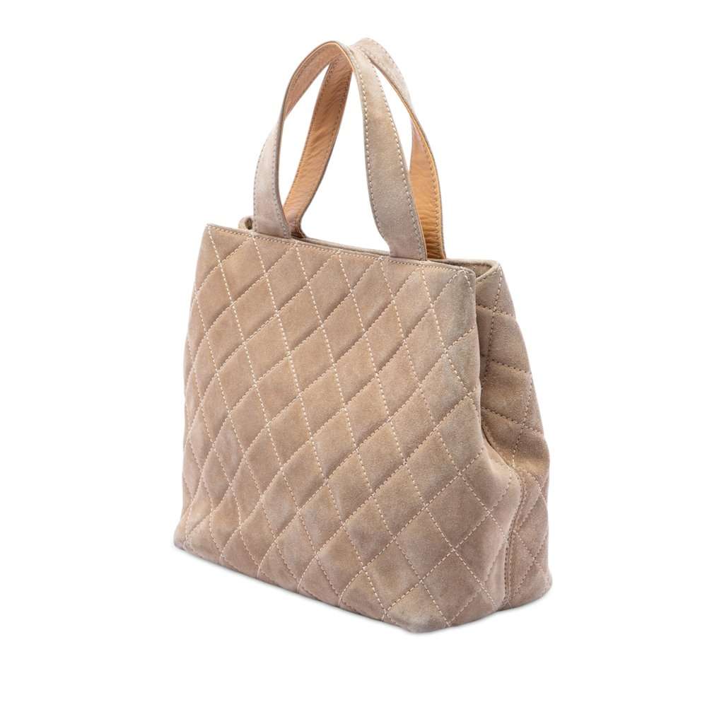 Chanel CC Quilted Suede Turnlock Satchel Beige Leather Good condition - Back View