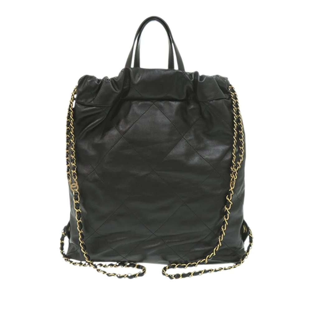 Chanel Large Quilted Shiny Calfskin 22 Backpack Black Leather Very good - Back View