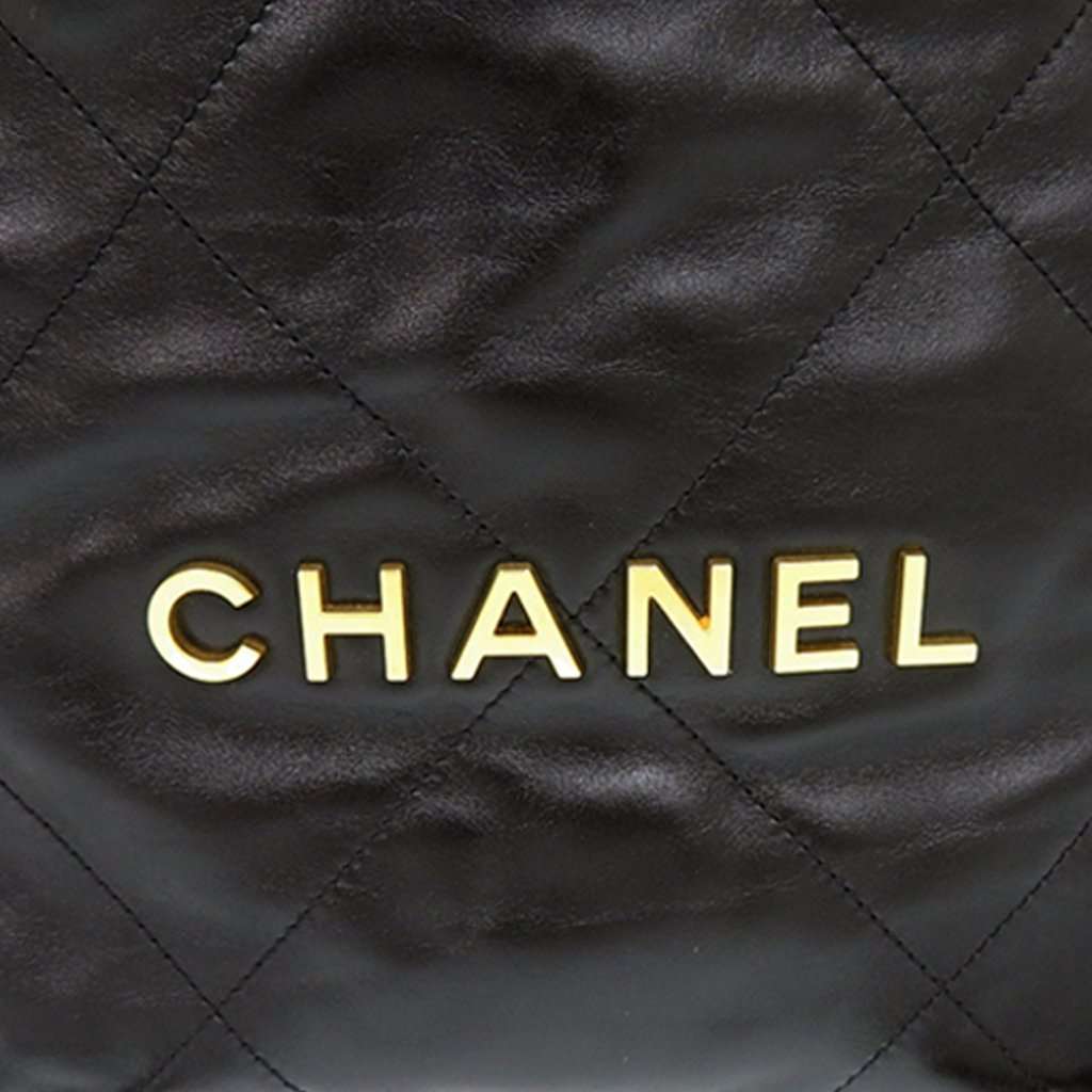 Chanel Large Quilted Shiny Calfskin 22 Backpack Black Leather Very good - Model View