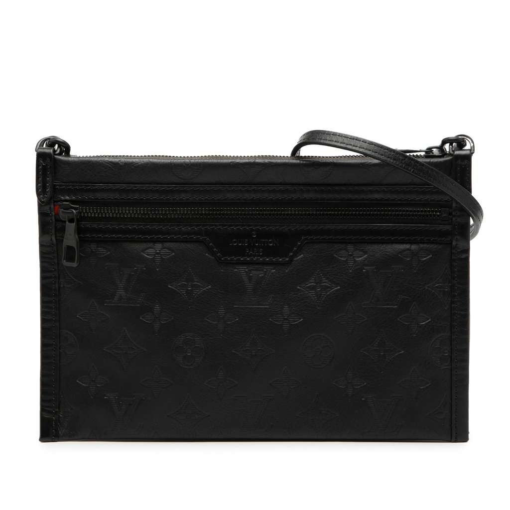 Louis Vuitton Monogram Shadow Double Flat Messenger Black Leather Very good condition - Front View
