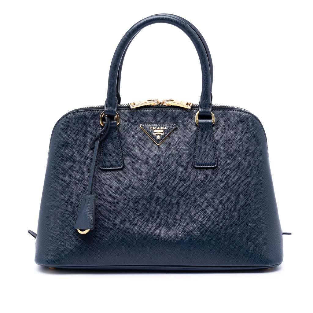 Prada Medium Saffiano Lux Promenade Satchel Blue Leather Very good condition - Front View