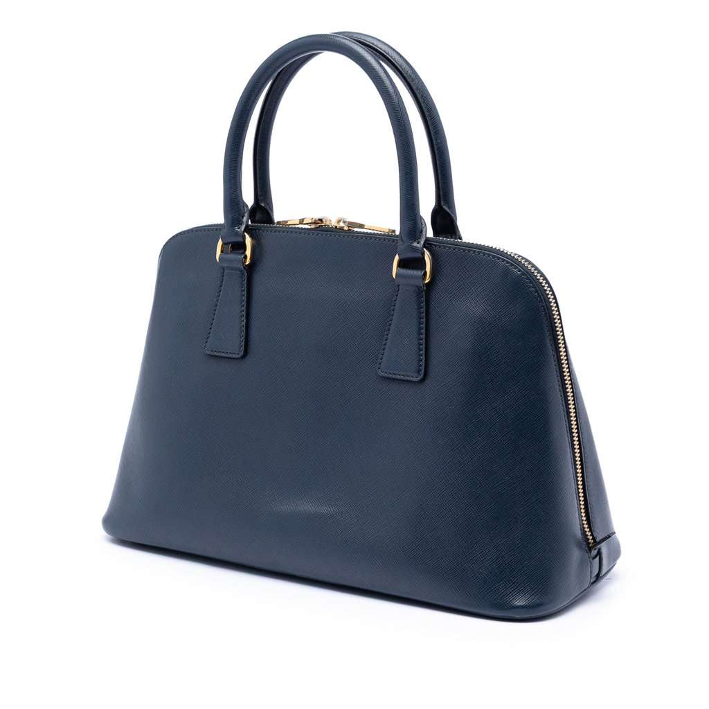 Prada Medium Saffiano Lux Promenade Satchel Blue Leather Very good condition - Back View