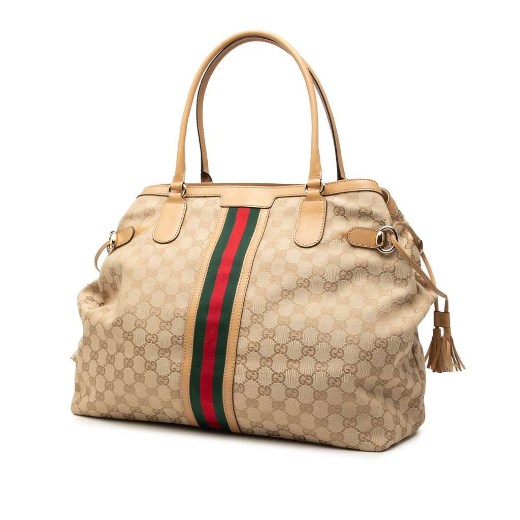 Gucci GG Canvas Web Tassel Tote Beige Very good - Back View