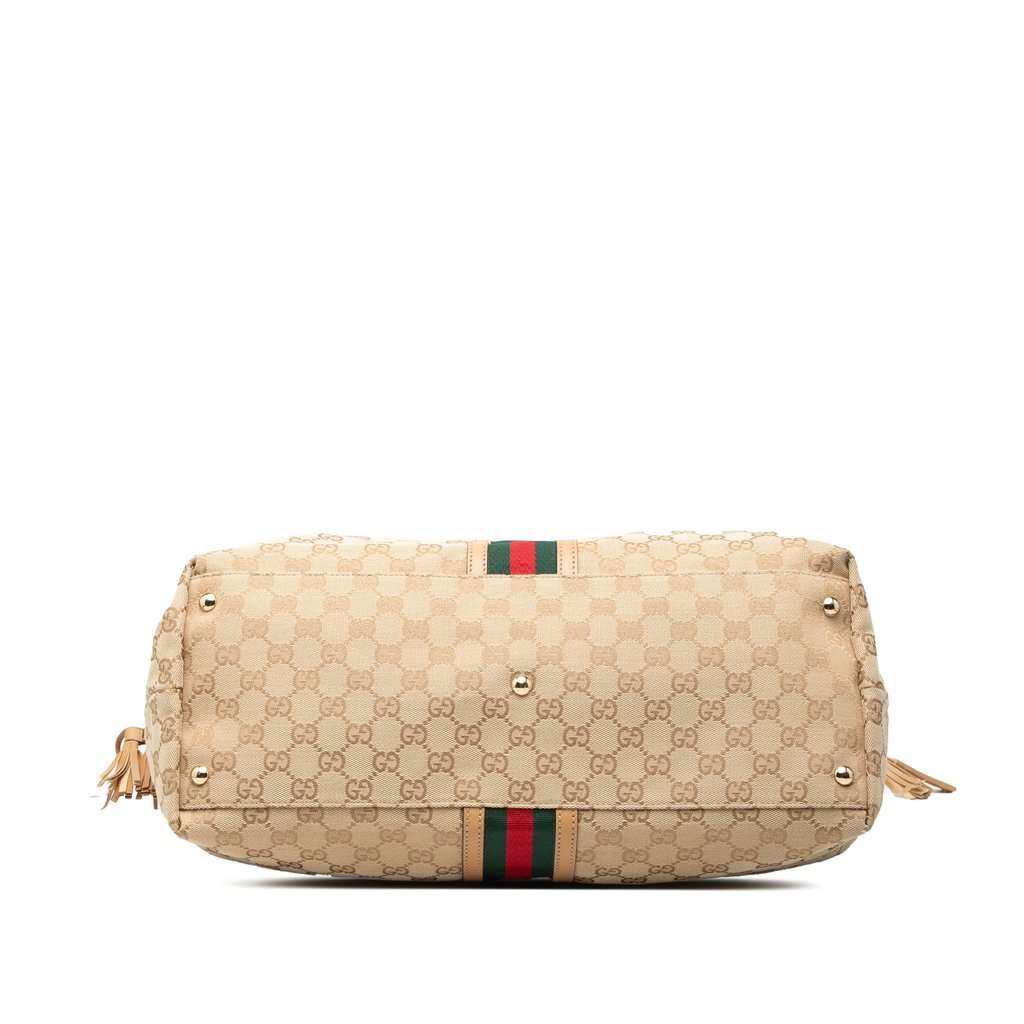 Gucci GG Canvas Web Tassel Tote Beige Very good - Inside View