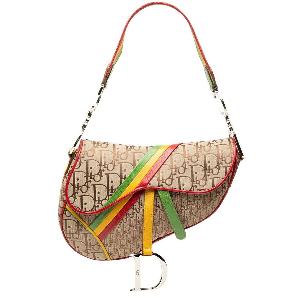 Dior Diorissimo Canvas Rasta Saddle Bag Beige Very good condition - Front View