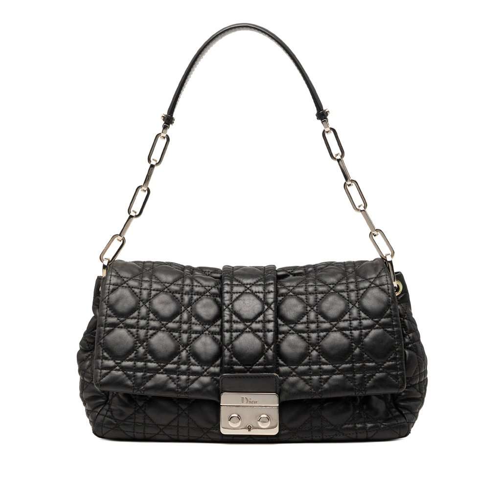 Dior Lambskin Cannage New Lock Shoulder Bag Black Leather Very good - Front View