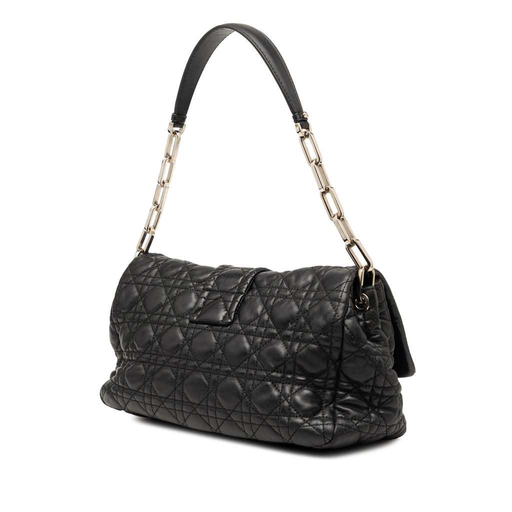 Dior Lambskin Cannage New Lock Shoulder Bag Black Leather Very good - Back View