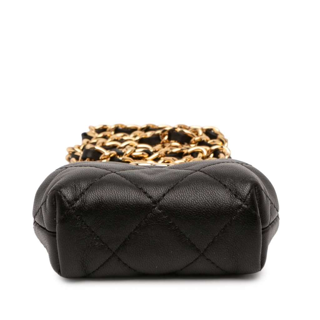 Chanel CC Quilted Lambskin Kiss Lock Clutch with Chain Black Leather Very good - Inside View