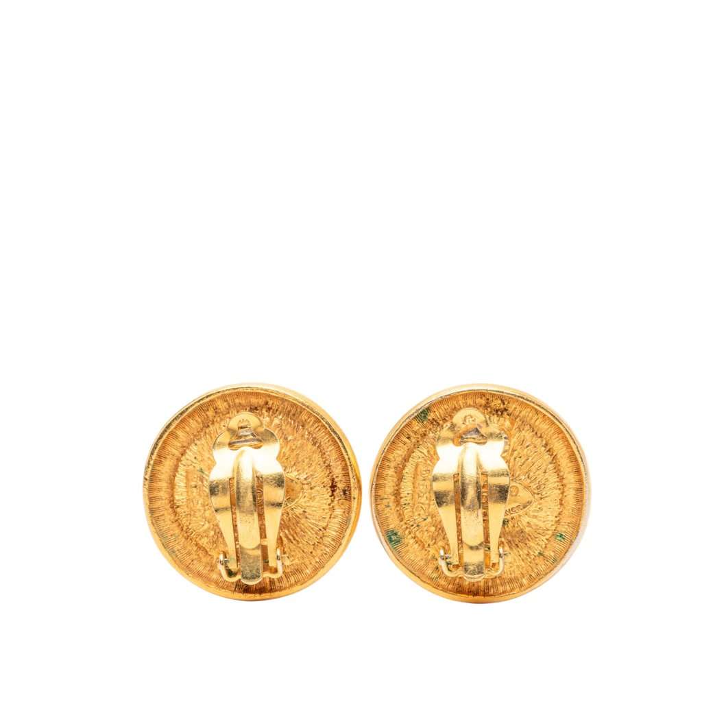 Chanel CC Gold Plated Round Clip On Earrings Gold Metal Very good - Back View