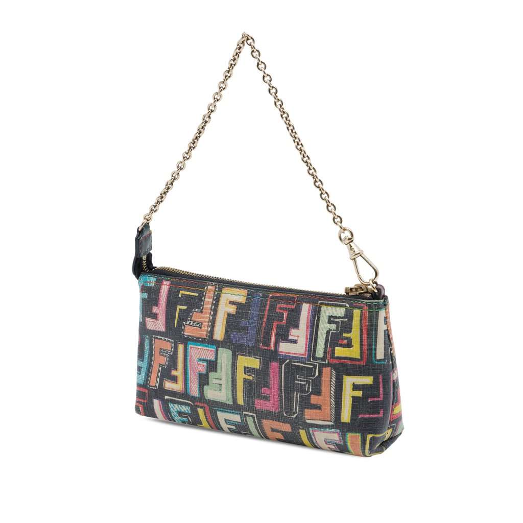 Fendi Multicolor Zucca Spalmati Chain Pochette Black Very good - Back View
